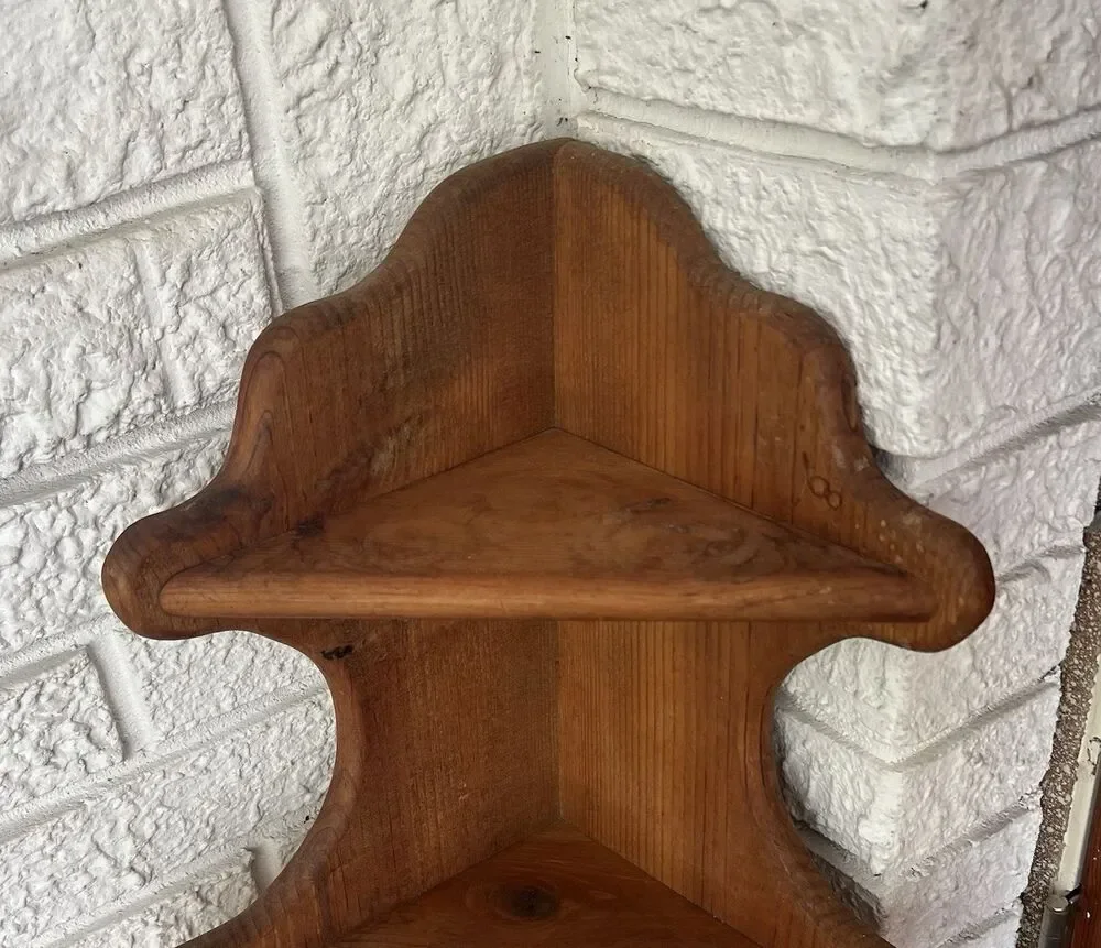 Vintage Wood Heart Cutout 2 Tier Corner Shelf Farmhouse Cottagecore Cabincore